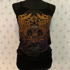 Harley Davidson tank top with rhinestone and metal